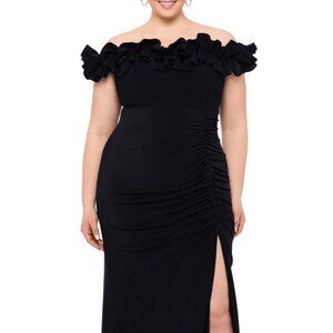 Xscape Black Off-the-Shoulder Evening Gown–14W, Like New!